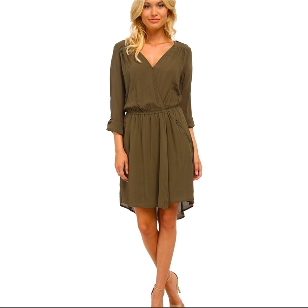 Splendid olive green faux wrap dress